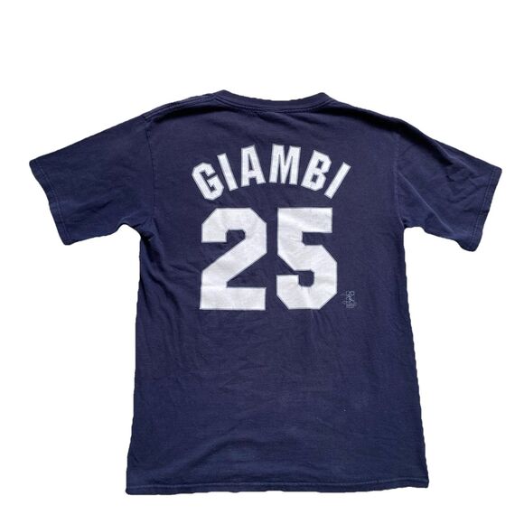 Majestic New York Yankees Jason Giambi T Shirt Jersey Y2K Baseball MLB Blue - Picture 3 of 6
